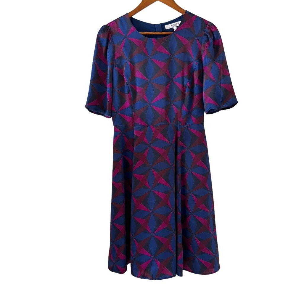L. K. Bennett Janeva Silk Geometric Print Fit & Flare Dress Size 6